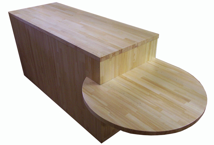 パイン材の木工カウンター制作例ボタン