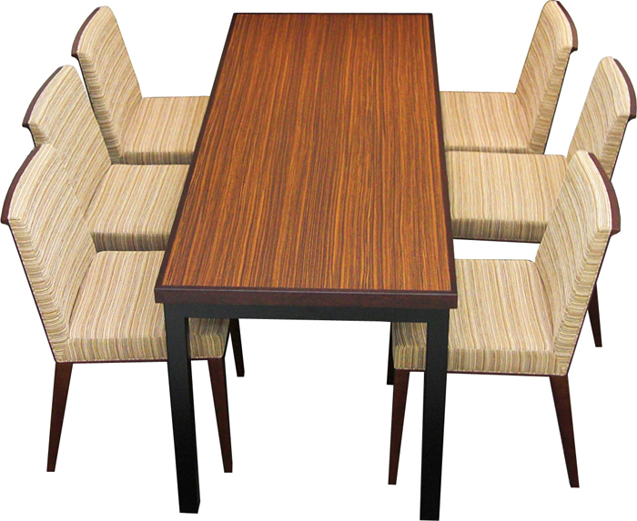 ゼブラ木目＋スチール脚テーブルと椅子家具制作例ボタン