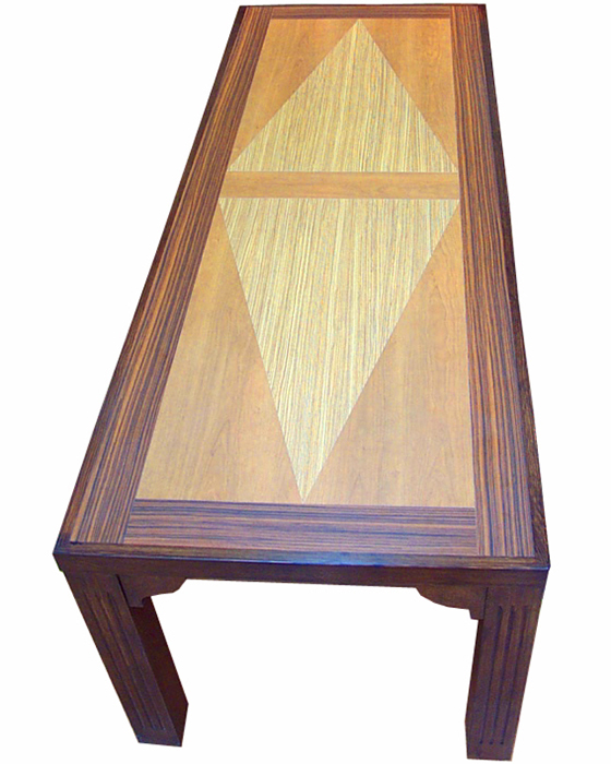 6人掛けゼブラ調木目と無垢木框テーブル＋イス家具制作例2